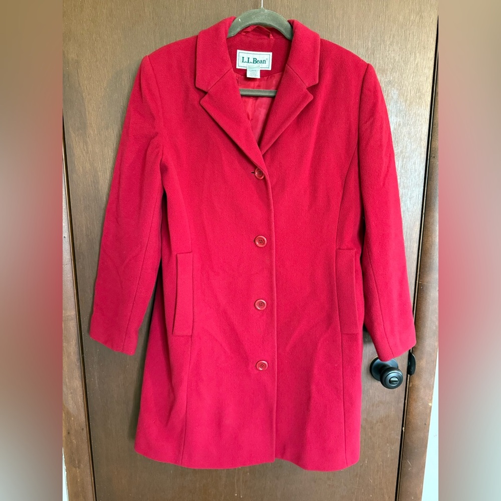 LL Bean Women's Classic Red Wool & Cashmere Blend Pea Coat Size 6 - Picture 2 of 6